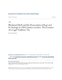 Blackmail Myth and the Prosecution of Rape and Its Attempt in 18Th Century London: the Rc Eation of a Legal Tradition, the Antony E