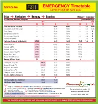 EMERGENCY Timetable 581 Commencing 8Th April 2020