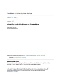 About Outing: Public Discourse, Private Lives