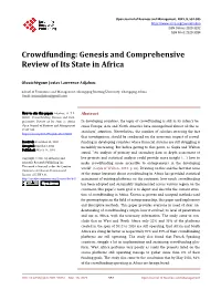 Crowdfunding: Genesis and Comprehensive Review of Its State in Africa