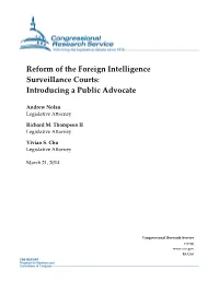 Reform of the Foreign Intelligence Surveillance Courts: Introducing a Public Advocate