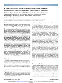 A High-Throughput Study in Melanoma Identifies Epithelial- Mesenchymal Transition As a Major Determinant of Metastasis