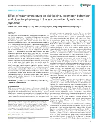 Effect of Water Temperature on Diel Feeding, Locomotion Behaviour And
