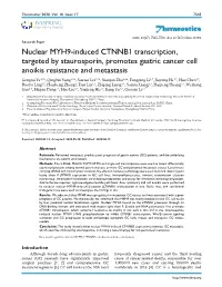 Nuclear MYH9-Induced CTNNB1 Transcription, Targeted By