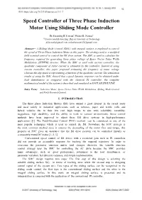 Speed Controller of Three Phase Induction Motor Using Sliding Mode Controller