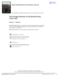 The Foreign Element in the British Army, 1793–1815