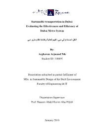Sustainable Transportation in Dubai: Evaluating the Effectiveness and Efficiency of Dubai Metro System