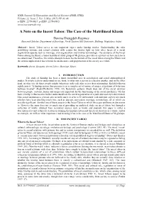 A Note on the Incest Taboo: the Case of the Matrilineal Khasis