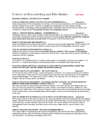 Courses in Screenwriting and Film Studies 2021-2022
