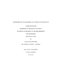Newspaper Use of Fear Appeal in Coverage of Lgbt Issues a Research Paper Submitted to the Graduate School in Partial Fulfillment