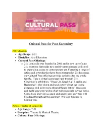 Cultural Pass for Post-Secondary