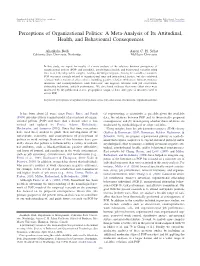 Perceptions of Organizational Politics: a Meta-Analysis of Its Attitudinal, Health, and Behavioural Consequences