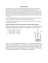 Sign Conventions Applied and Reaction Force Sign Conventions