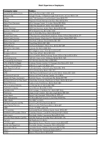 Work Experience Employers