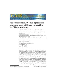 Associations of Mirna Polymorphisms and Expression Levels with Breast Cancer Risk in the Chinese Population