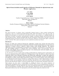 Optical Characterization and Properties of Polymeric Materials for Optoelectronic and Photonic Applications