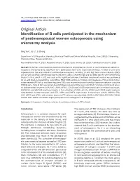Original Article Identification of B Cells Participated in the Mechanism of Postmenopausal Women Osteoporosis Using Microarray Analysis