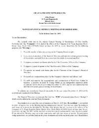 Proxy Statement for Annual General Meeting of Shareholders 2019