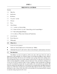 Unit–1 Milton's: Lycidas