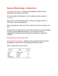 Dynamic Meteorology - Introduction
