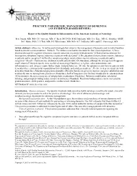 Practice Parameter: Management of Dementia (An Evidence-Based Review)