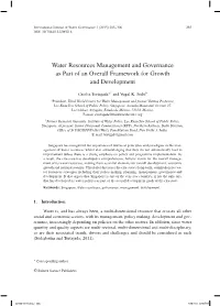 Water Resources Management and Governance As Part of an Overall Framework for Growth and Development