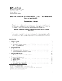 Bernoulli Numbers, Hurwitz Numbers, P-Adic L-Functions and Kummer's Criterion