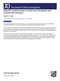 Disposal of Plasma Heme in Normal Man and Patients with Intravascular Hemolysis