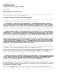 Quadragesimo Anno (The Fortieth Year ) on Reconstruction of the Social Order