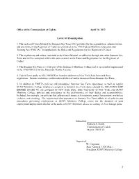 1 Office of the Commandant of Cadets April 10, 2012 Letter Of