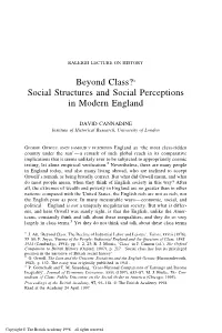 Beyond Class?1 Social Structures and Social Perceptions in Modern England