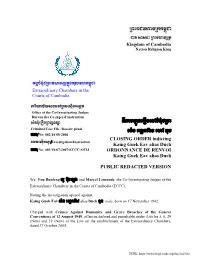 CLOSING ORDER Indicting Kaing Guek Eav Alias Duch