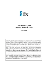 Duality Theory and Abstract Algebraic Logic