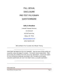 Full Sexual Disclosure Pre-Test Polygraph Questionnaire