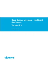 Open Source Licenses – Intelligent Assistance Version 1.0