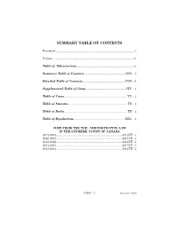 Summary Table of Contents