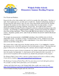 Walpole Public Schools Elementary Summer Reading Program