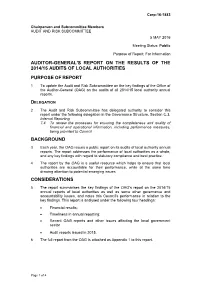 Auditor-General's Report on the Results of the 2014/15 Audits of Local Authorities Purpose of Report Background Considerations
