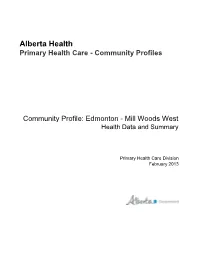 Edmonton - Mill Woods West Health Data and Summary