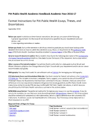 Format Instructions for Pitt Public Health Essays, Thesis, And