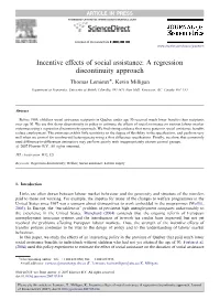 Incentive Effects of Social Assistance: a Regression Discontinuity Approach