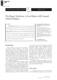The Rieger Syndrome: a Case Report with Unusual Dental Findings