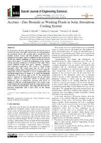 Zinc Bromide As Working Fluids in Solar Absorption Cooling System
