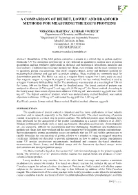 A Comparison of Biuret, Lowry, and Bradford Methods for Measuring