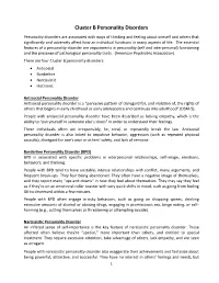 Cluster B Personality Disorders