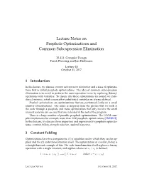 Lecture Notes on Peephole Optimizations and Common Subexpression Elimination