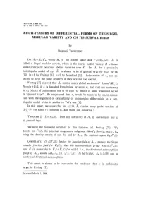 MULTI-TENSORS of DIFFERENTIAL FORMS on the SIEGEL MODULAR VARIETY and on ITS SUBVARIETIES by Shigeaki Tsuyumine