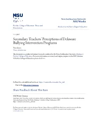 Secondary Teachers' Perceptions of Delaware Bullying Intervention Programs