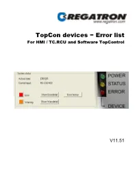 Topcon Devices − Error List for HMI / TC.RCU and Software Topcontrol