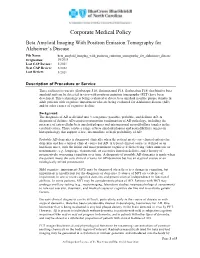 Beta Amyloid Imaging with Positron Emission Tomography For